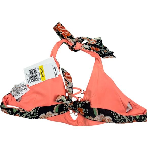 Becca Black & Pink Floral Swimwear Bikini Top Size Medium M NWT - Picture 2 of 5